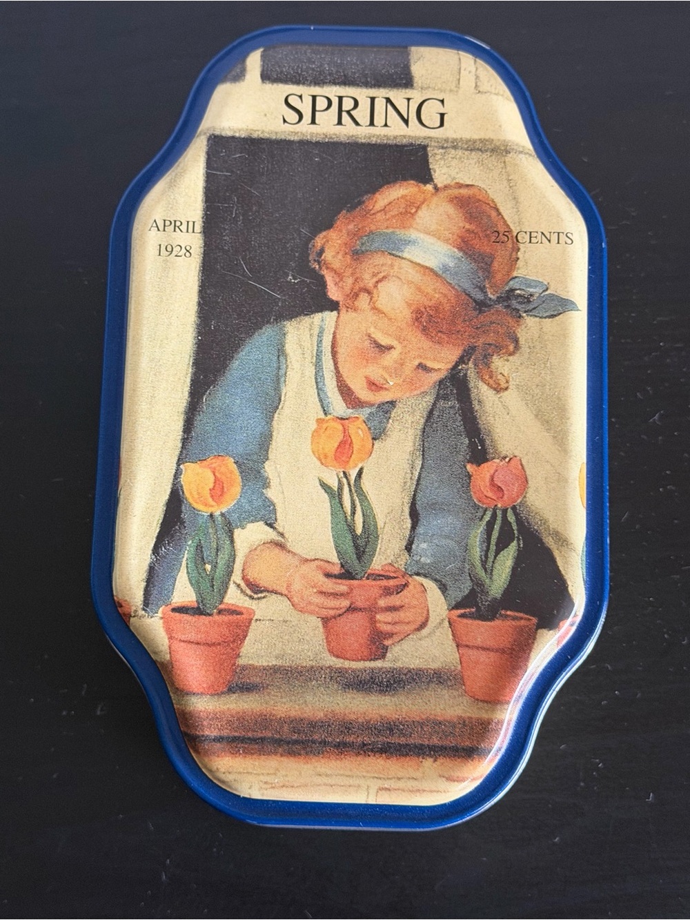 Vintage Spring Floral Tin Tray – Blue